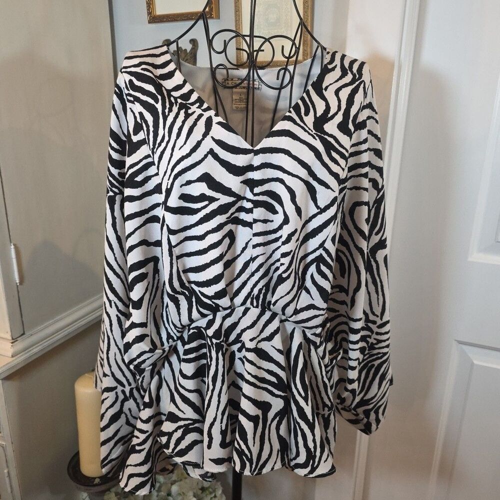 FLYING TOMATO‎ Women's Zebra Dolman Sleeve Peplum Top Size Large Retro Glamorous